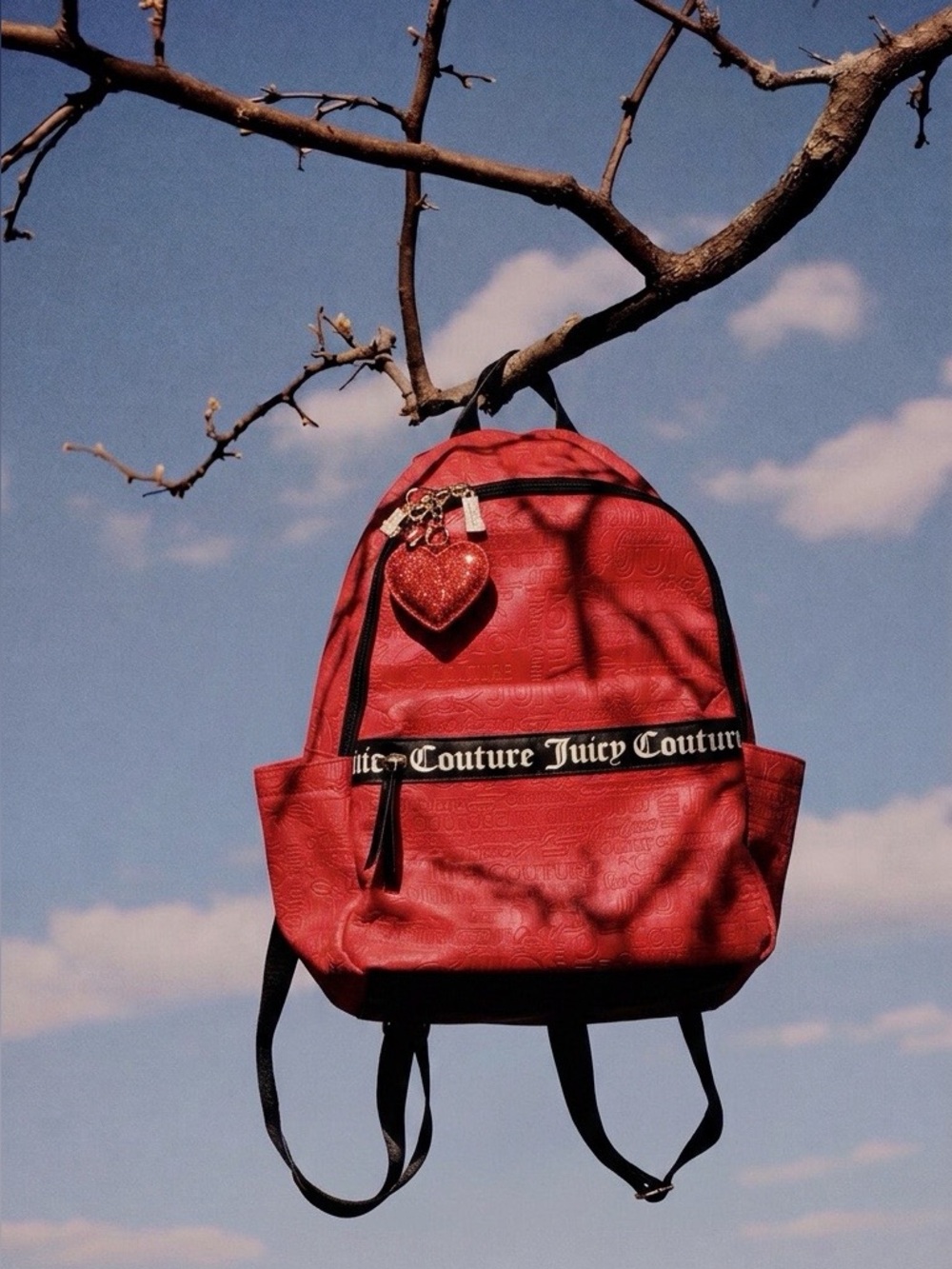 Juicy Couture Backpack Womens Medium Red/Black Embossed Logo Rhinestone